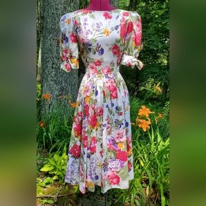1980s floral print cotton garden party dress